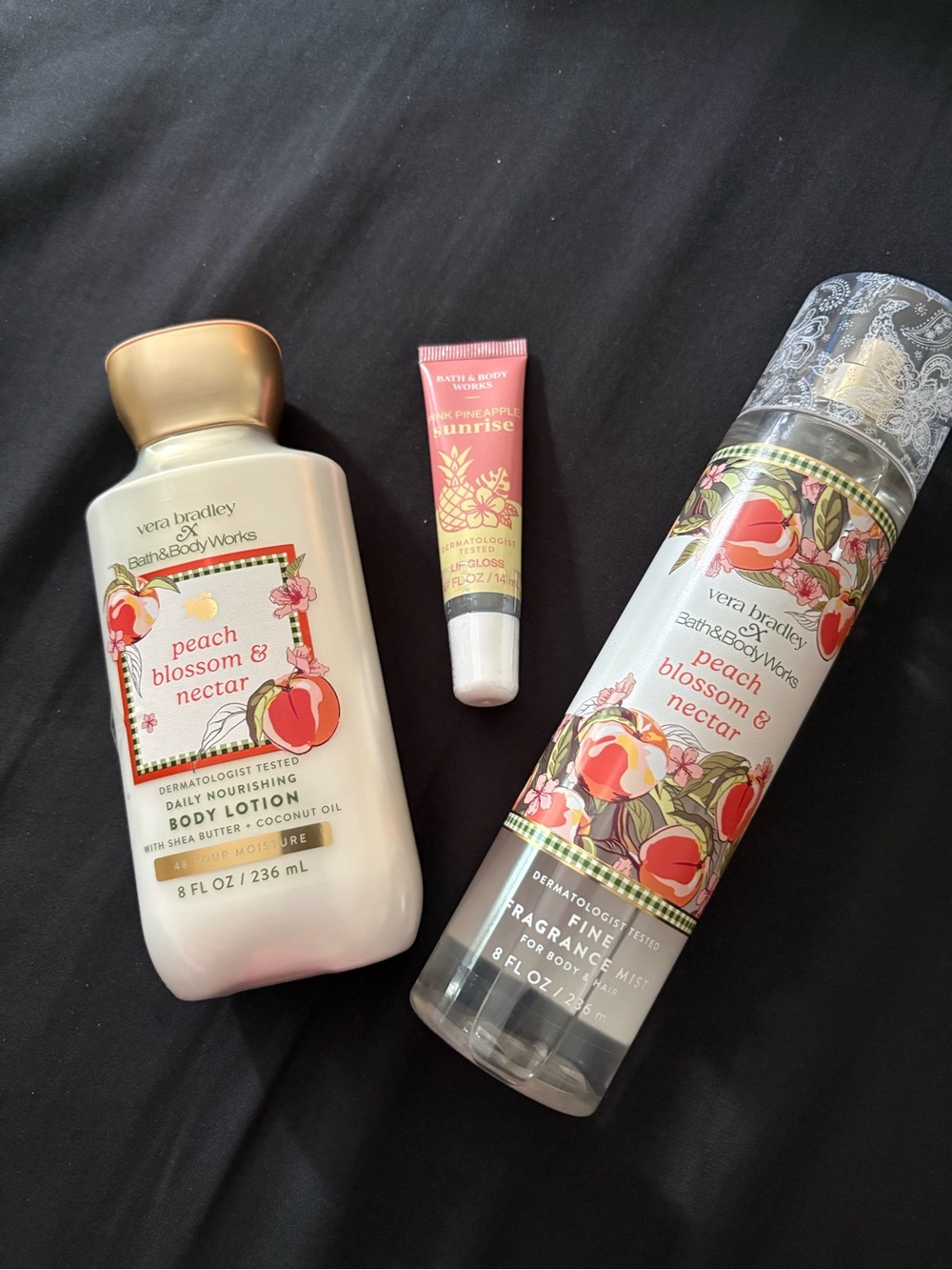 Bath & Body Works 3 piece gift set. Vera Bradley 2 piece and PP Sunrise Lippie